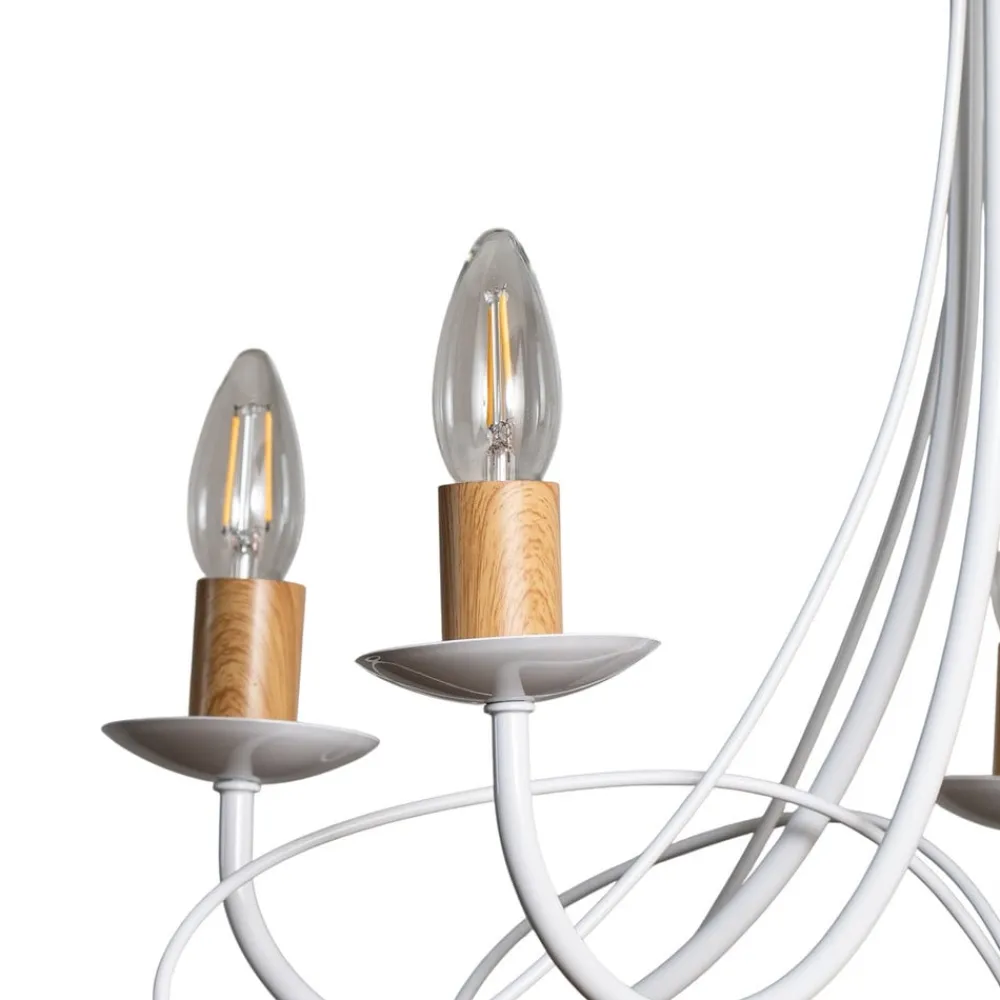 ONLI Lysekrone Milvia, 5 lyskilder, hvid/træfarvet, metal