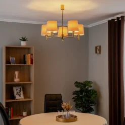 Lysekrone Polo, 5 lyskilder, beige/mørk messing^Argon Outlet