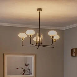 Argon Lysekrone Ravello, 5 lyskilder, sort/hvid/guld