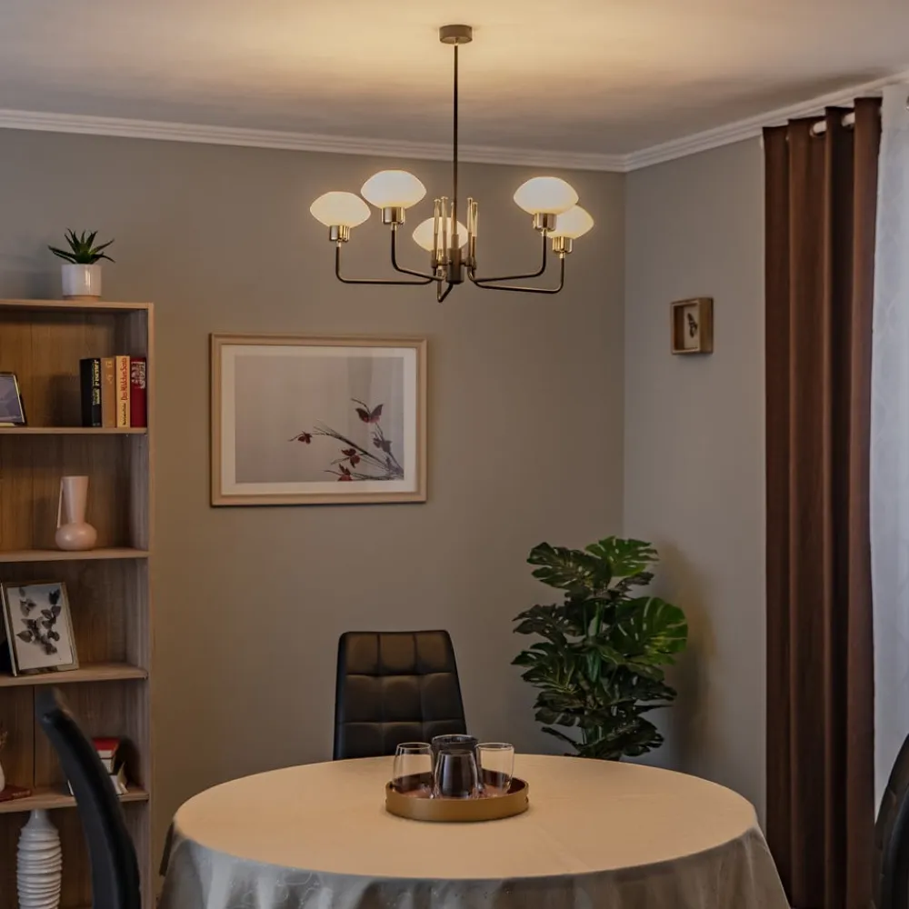 Argon Lysekrone Ravello, 5 lyskilder, sort/hvid/guld