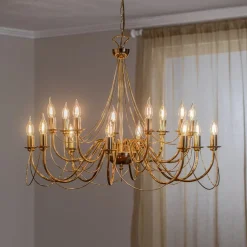 Domiluce Lysekrone Retro, 16-flammet, guld