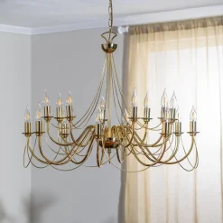 Domiluce Lysekrone Retro, 16-flammet, guld