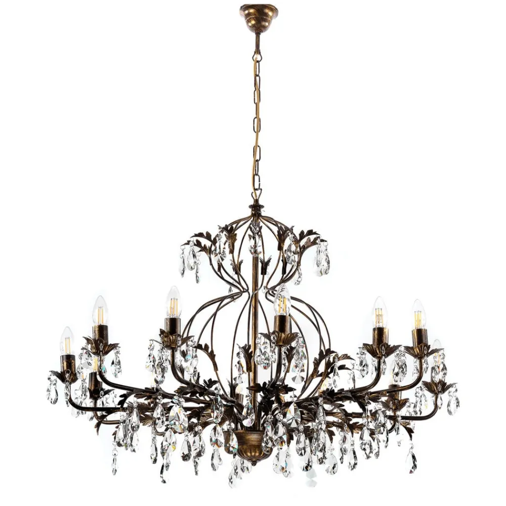 ONLI Lysekrone Teresa, 12 lyskilder, bronzefarvet, krystal