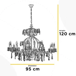 ONLI Lysekrone Teresa, 12 lyskilder, bronzefarvet, krystal