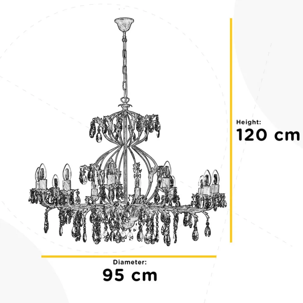 ONLI Lysekrone Teresa, 12 lyskilder, bronzefarvet, krystal