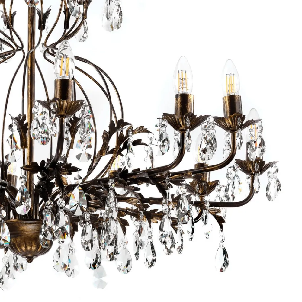 ONLI Lysekrone Teresa, 12 lyskilder, bronzefarvet, krystal