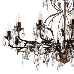 ONLI Lysekrone Teresa, 12 lyskilder, bronzefarvet, krystal