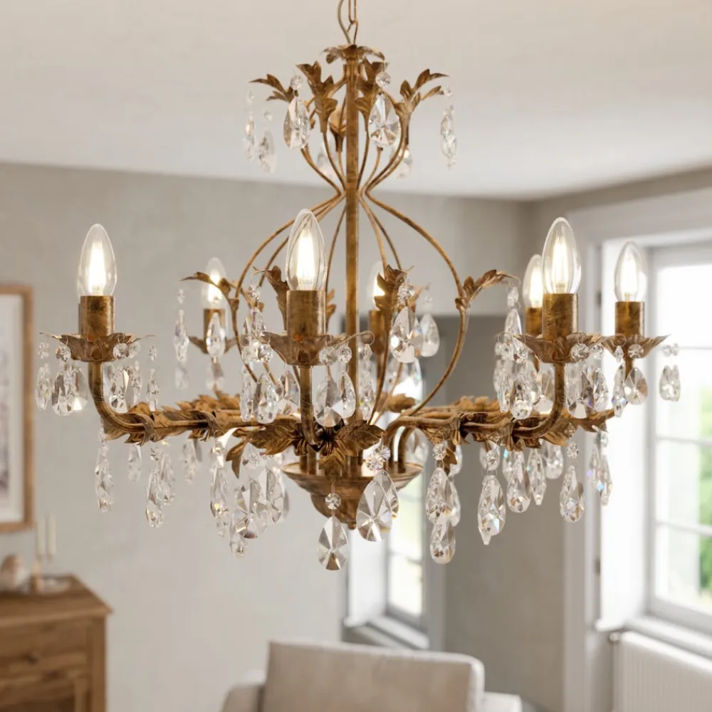 ONLI Lysekrone Teresa, bronze, krystal, Ø 70 cm, 8 lys