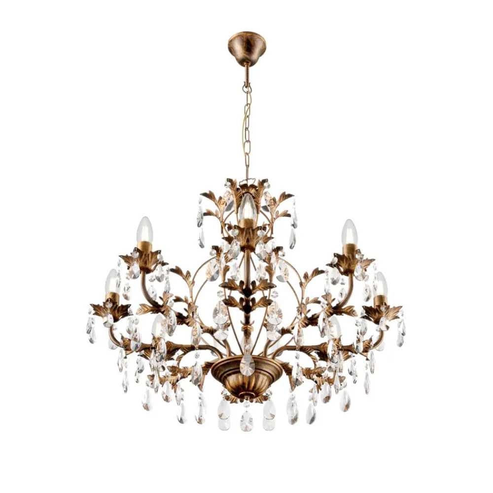 ONLI Lysekrone Teresa, bronze, krystal, Ø 70 cm, 8 lys