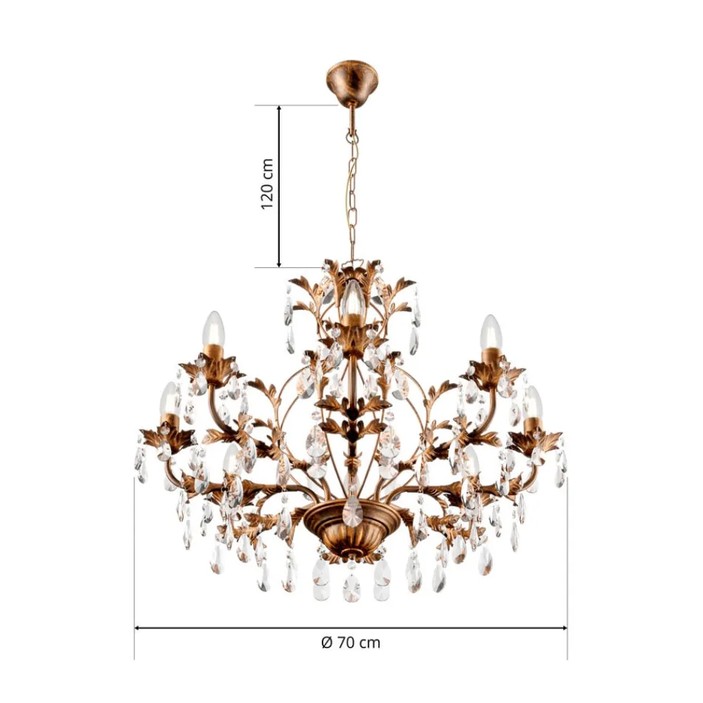 ONLI Lysekrone Teresa, bronze, krystal, Ø 70 cm, 8 lys