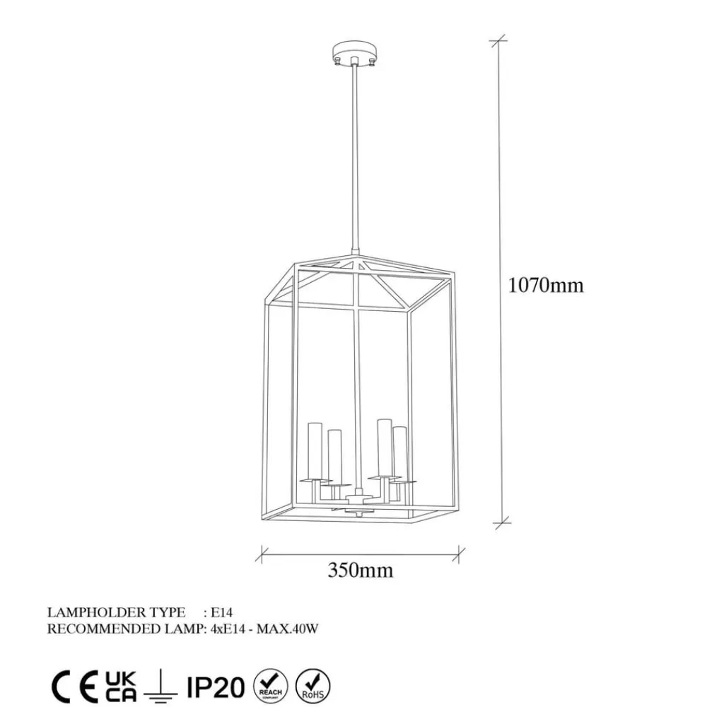 Lysekrone Till 13256, guldfarvet, metal, 4 lyskilder^Opviq Clearance