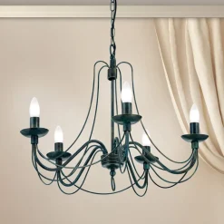 ORION Lysekroner>Lysekrone Vela, 5 lyskilder, sort-grøn antik