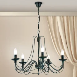 ORION Lysekroner>Lysekrone Vela, 5 lyskilder, sort-grøn antik