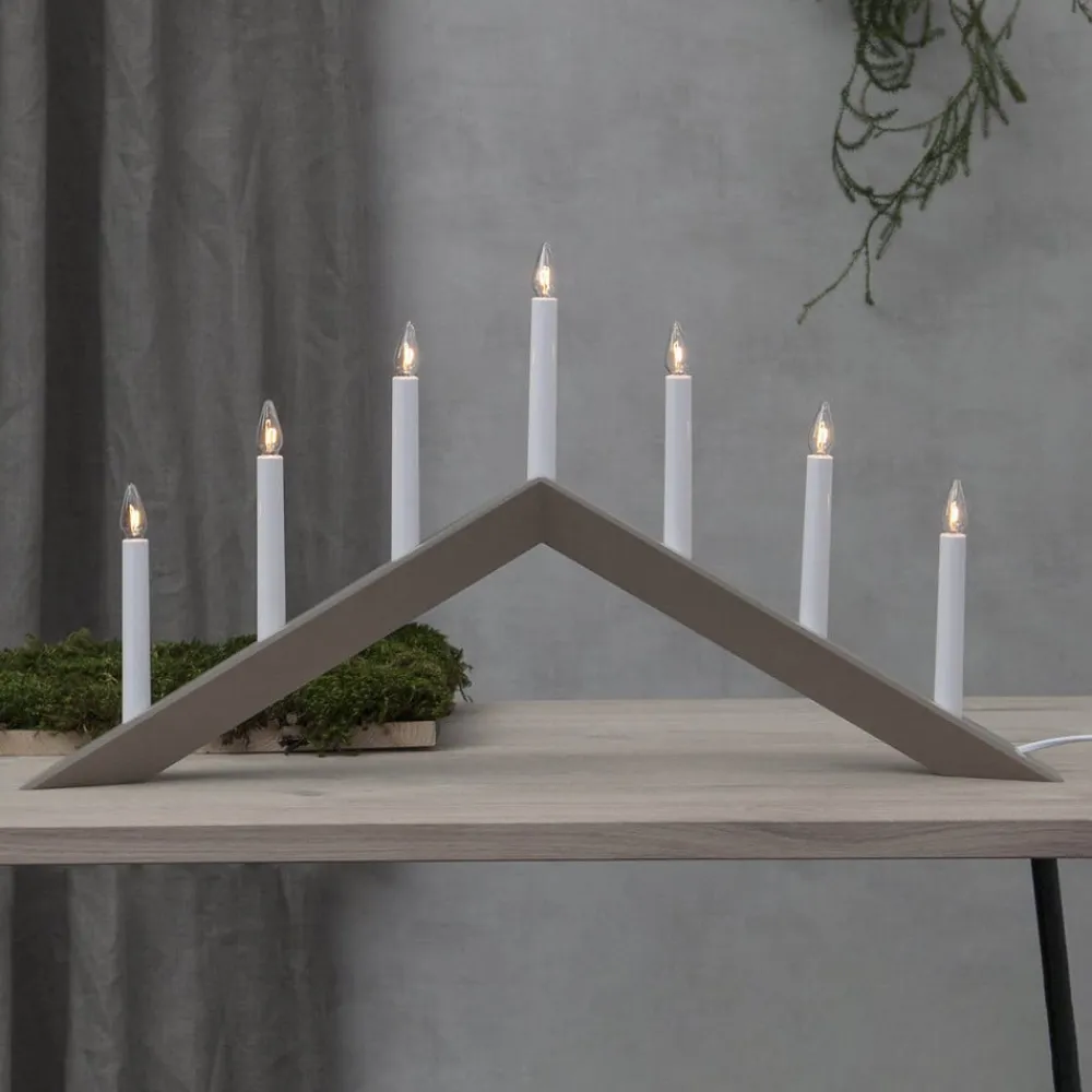 STAR TRADING Lysestage Arrow, flad, 7-flamme, grå