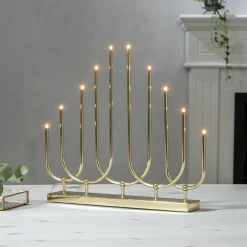 Lysestage Novum, 10 lyskilder, messingfarvet, metal, E5^STAR TRADING Discount