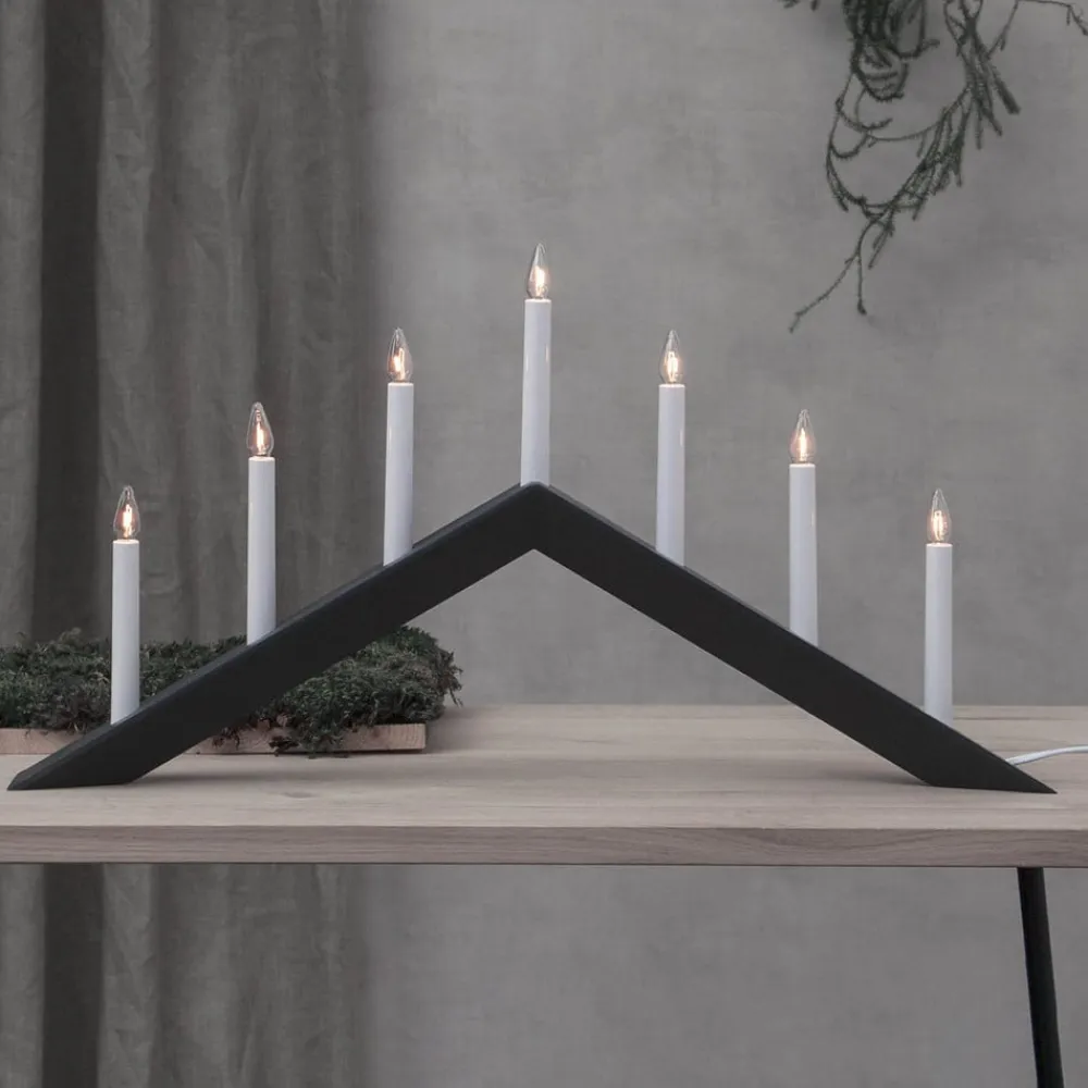 Lysestage Pil, flad, 7-flamme, sort^STAR TRADING New