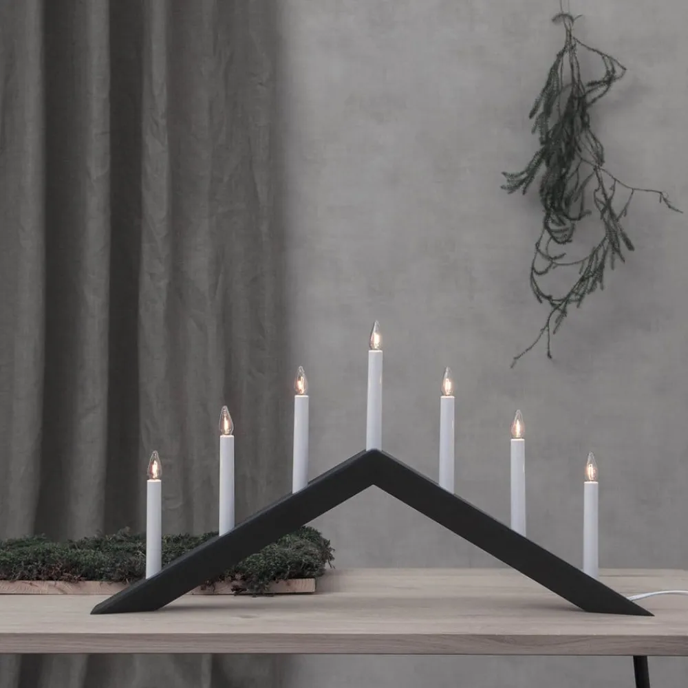 Lysestage Pil, flad, 7-flamme, sort^STAR TRADING New