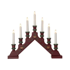 Lysestage Sara, rød, træ, 43 cm bred, 7 lyskilder, E10^STAR TRADING Best