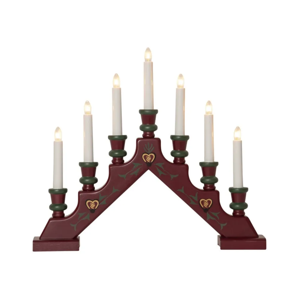 Lysestage Sara, rød, træ, 43 cm bred, 7 lyskilder, E10^STAR TRADING Best