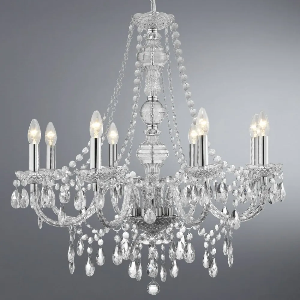 Searchlight Marie Therese lysekrone, krom, 8 lyskilder