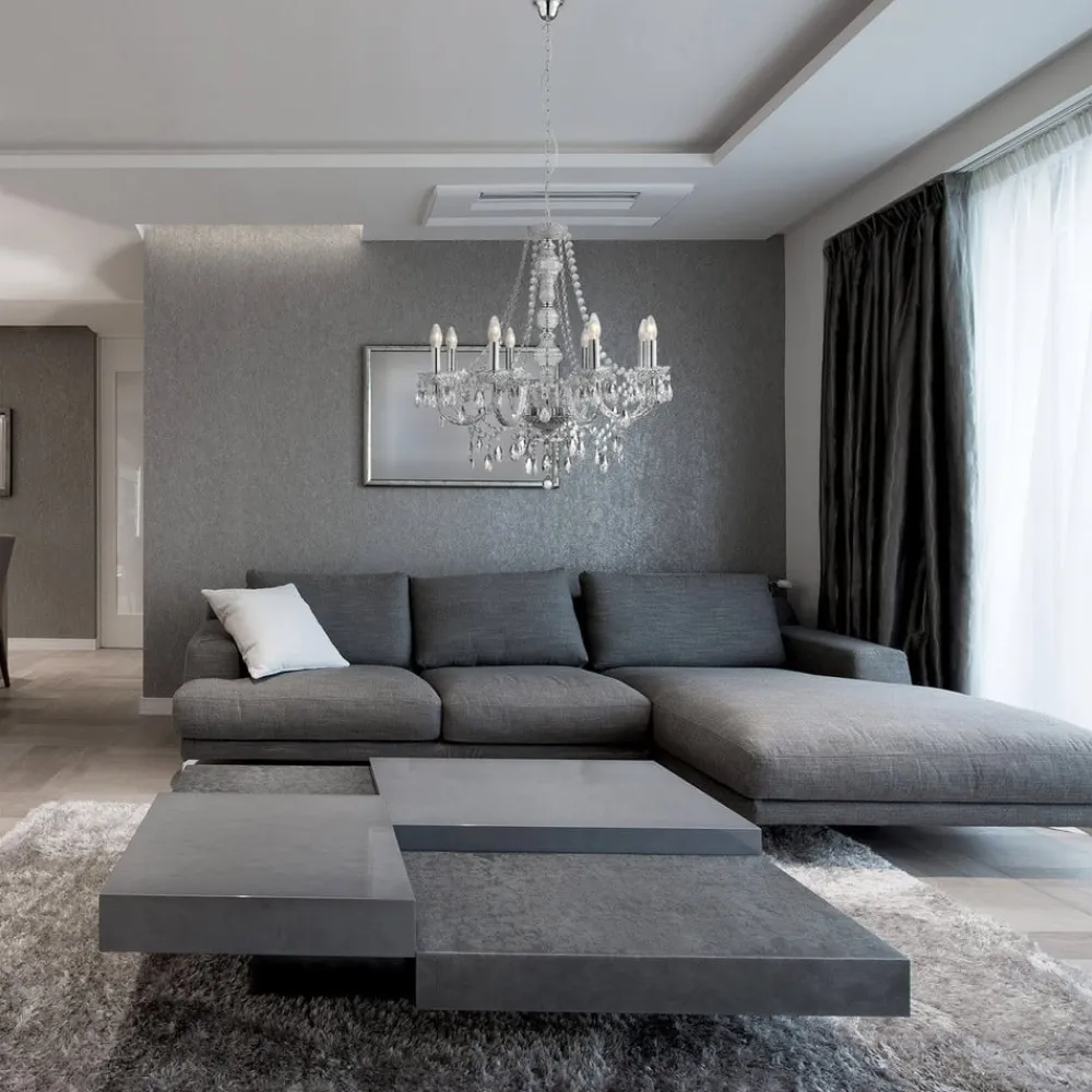 Searchlight Marie Therese lysekrone, krom, 8 lyskilder