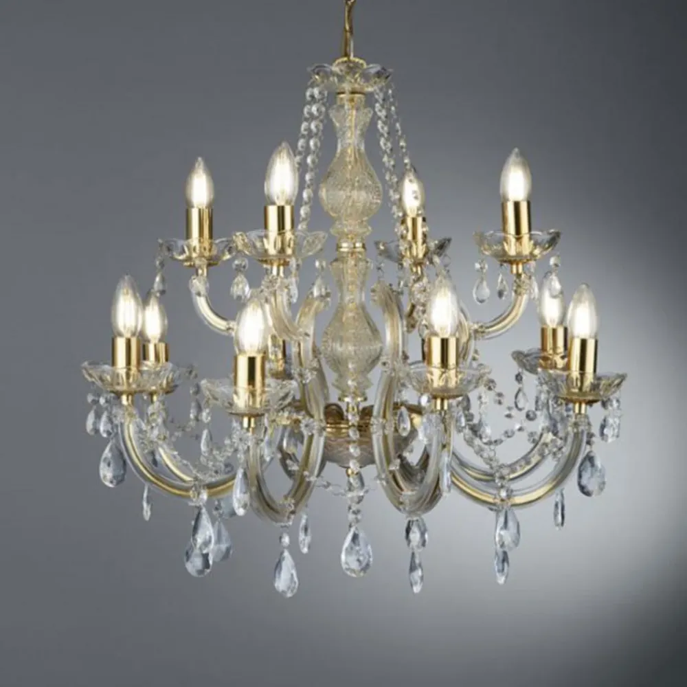 Searchlight MARIE THERESE lysekrone m. 12 pærer, messing