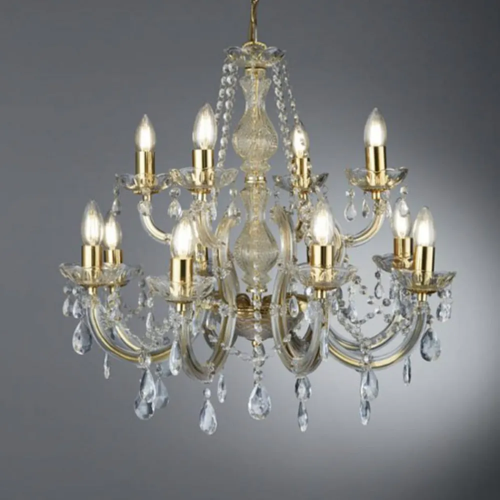 Searchlight MARIE THERESE lysekrone m. 12 pærer, messing