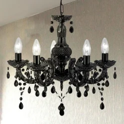 Searchlight Lysekroner|Pendellamper>Marie Therese lysekrone, sort, 5 lyskilder