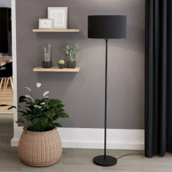 EGLO Gulvlamper|Gulvlamper>Maserlo gulvlampe, sort, højde 151 cm, stof/stål