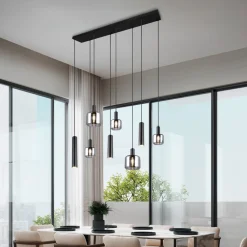 Mataro hængelampe, krom/sort, 118 cm, 8 lyskilder glas/metal^Trio Lighting Best