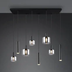 Mataro hængelampe, krom/sort, 118 cm, 8 lyskilder glas/metal^Trio Lighting Best