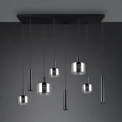 Mataro hængelampe, krom/sort, 118 cm, 8 lyskilder glas/metal^Trio Lighting Best
