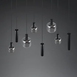 Mataro hængelampe, krom/sort, 118 cm, 8 lyskilder glas/metal^Trio Lighting Best