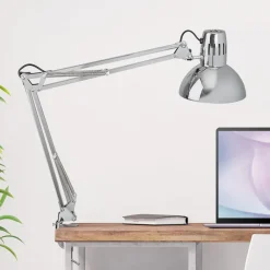 Maul Arbejdsrum/Kontor>study klemmelampe, skinnende sølv, højde 44 cm, metal