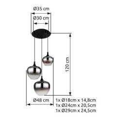Maxy hængelampe, Ø 48 cm, røggrå, glas, 3 lyskilder.^Globo Outlet