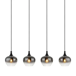 Globo Maxy hængelampe, længde 100 cm, røggrå, glas, 4 lyskilder.
