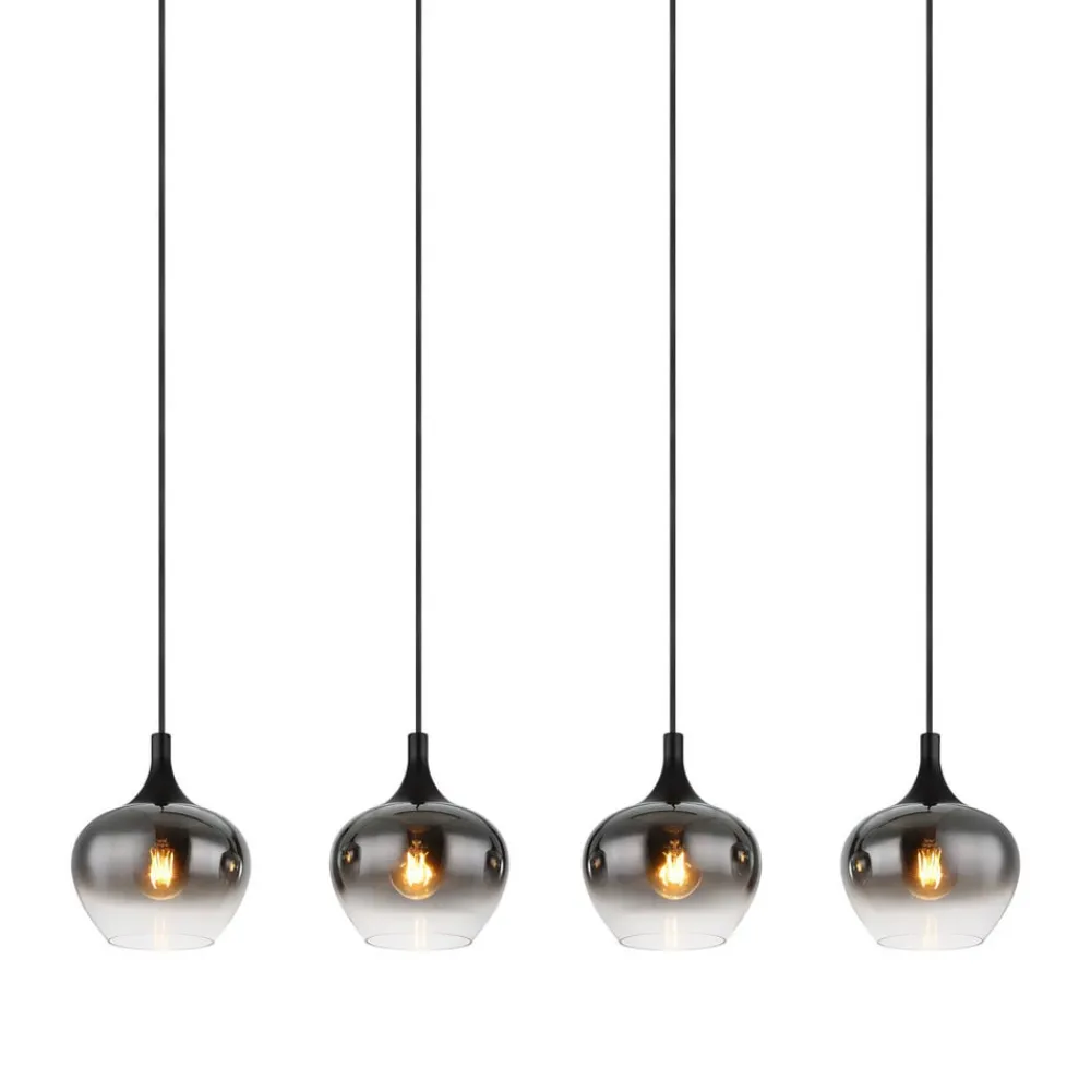 Globo Maxy hængelampe, længde 100 cm, røggrå, glas, 4 lyskilder.
