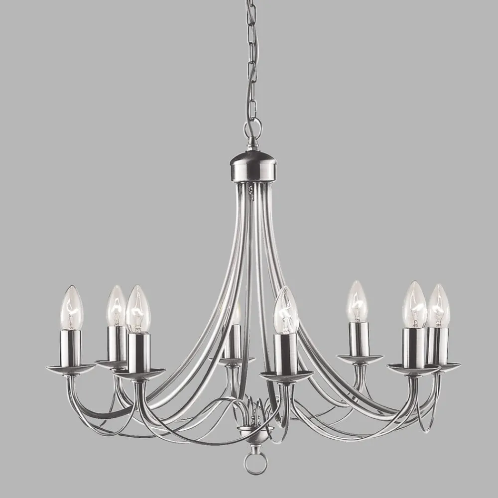 Searchlight Lysekroner>Maypole lysekrone, satineret sølv, 8 lyskilder