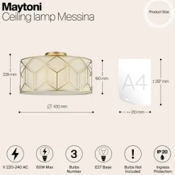 Maytoni loftlampe Messina, Ø 43 cm, beige, linned