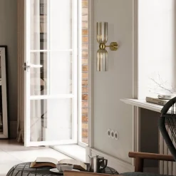 Maytoni Gang|Pendellamper>væglampe Antic, 2 lyskilder, guld/amber, glas