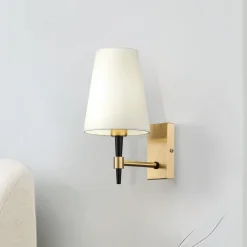 væglampe Zaragoza, guldfarve/hvid, tekstil^Maytoni