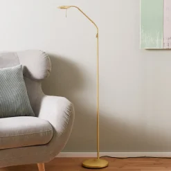 Steinhauer Messingfarvet LED-gulvlampe Zenith med lysdæmper