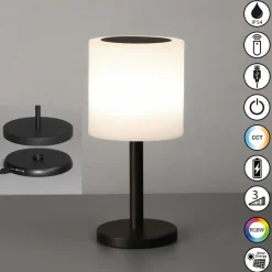 FH Lighting Milano Pro LED solcellebordlampe til udendørs brug, RGBW, fjernbetjening