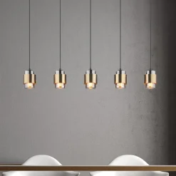 Globo Pendellamper>Milley hængelampe, længde 105 cm, messingfarvet, 5 lyskilder.