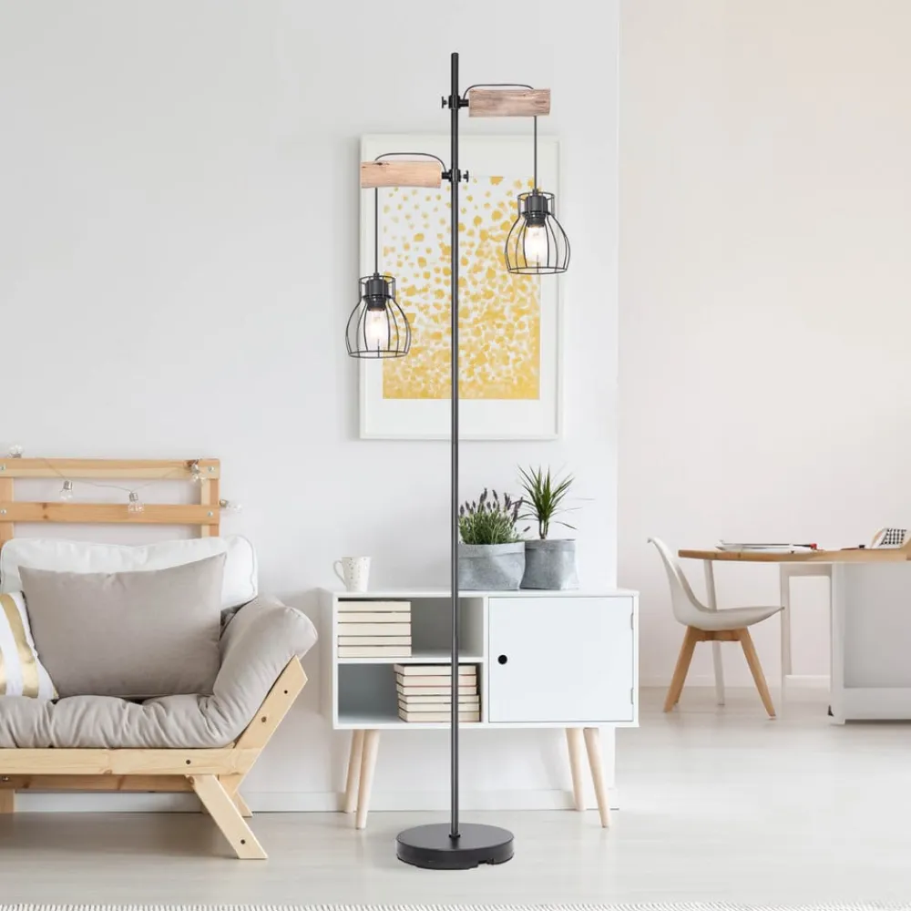 Globo Gulvlamper|Gulvlamper>Mina gulvlampe, sort/brun, højde 168 cm, metal/træ