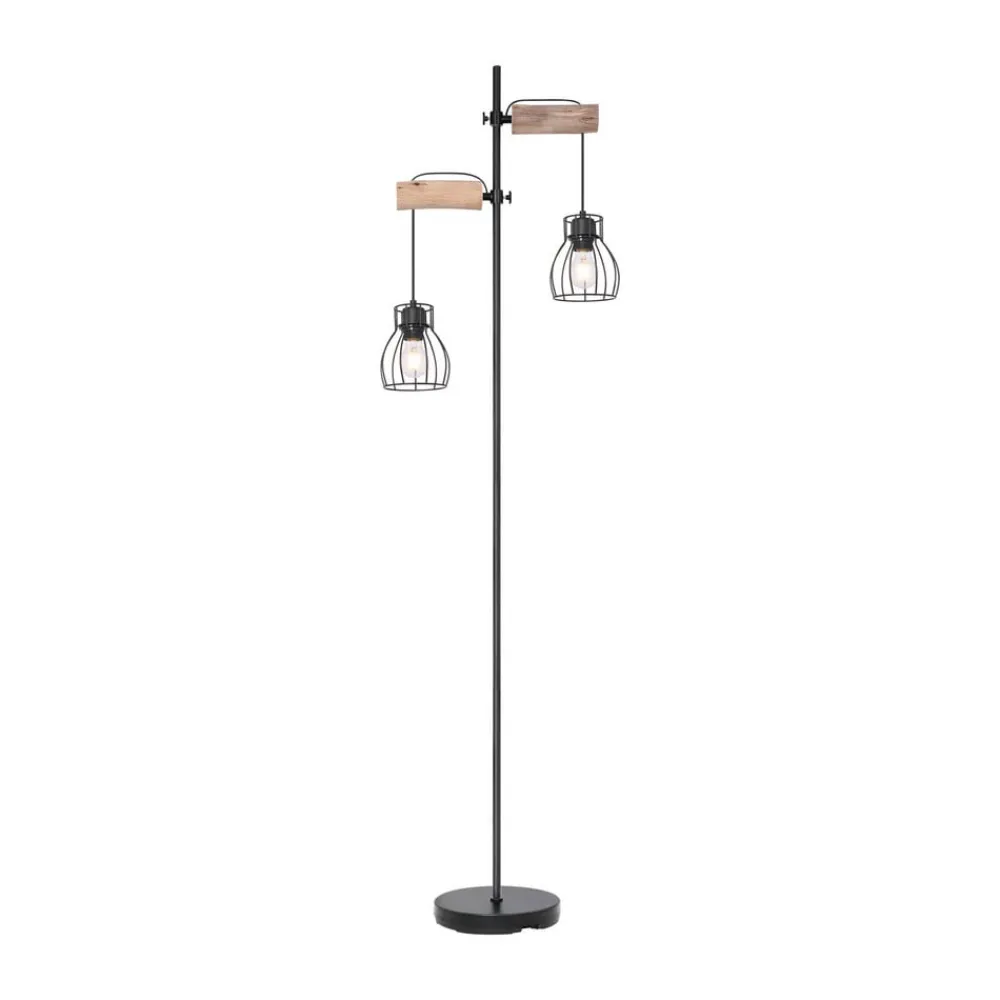 Globo Gulvlamper|Gulvlamper>Mina gulvlampe, sort/brun, højde 168 cm, metal/træ