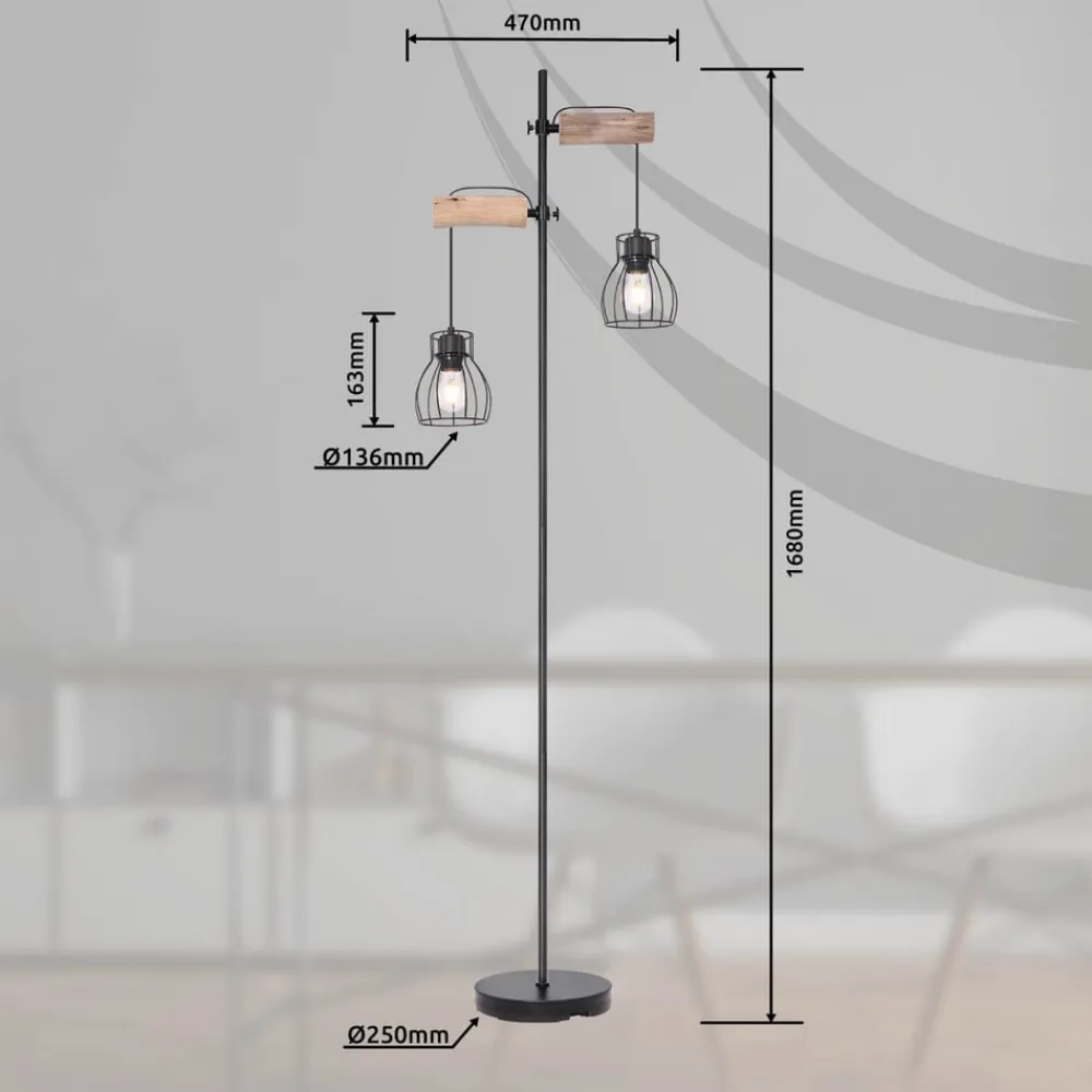 Globo Gulvlamper|Gulvlamper>Mina gulvlampe, sort/brun, højde 168 cm, metal/træ