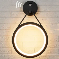 Lucande Mirco udendørs LED-væglampe med sensor, ringformet