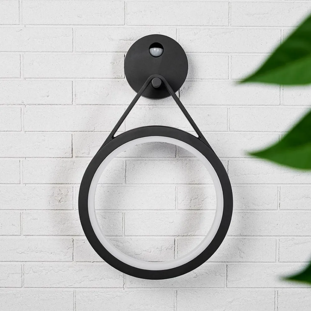 Lucande Mirco udendørs LED-væglampe med sensor, ringformet