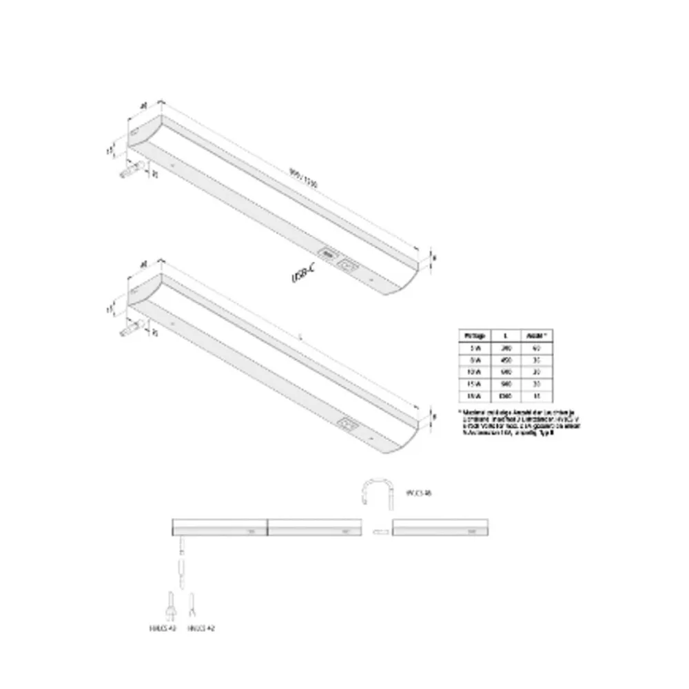 Hera ModuLite F LED-underskabsbelysning, sort, 60 cm, 3.000 K, aluminium